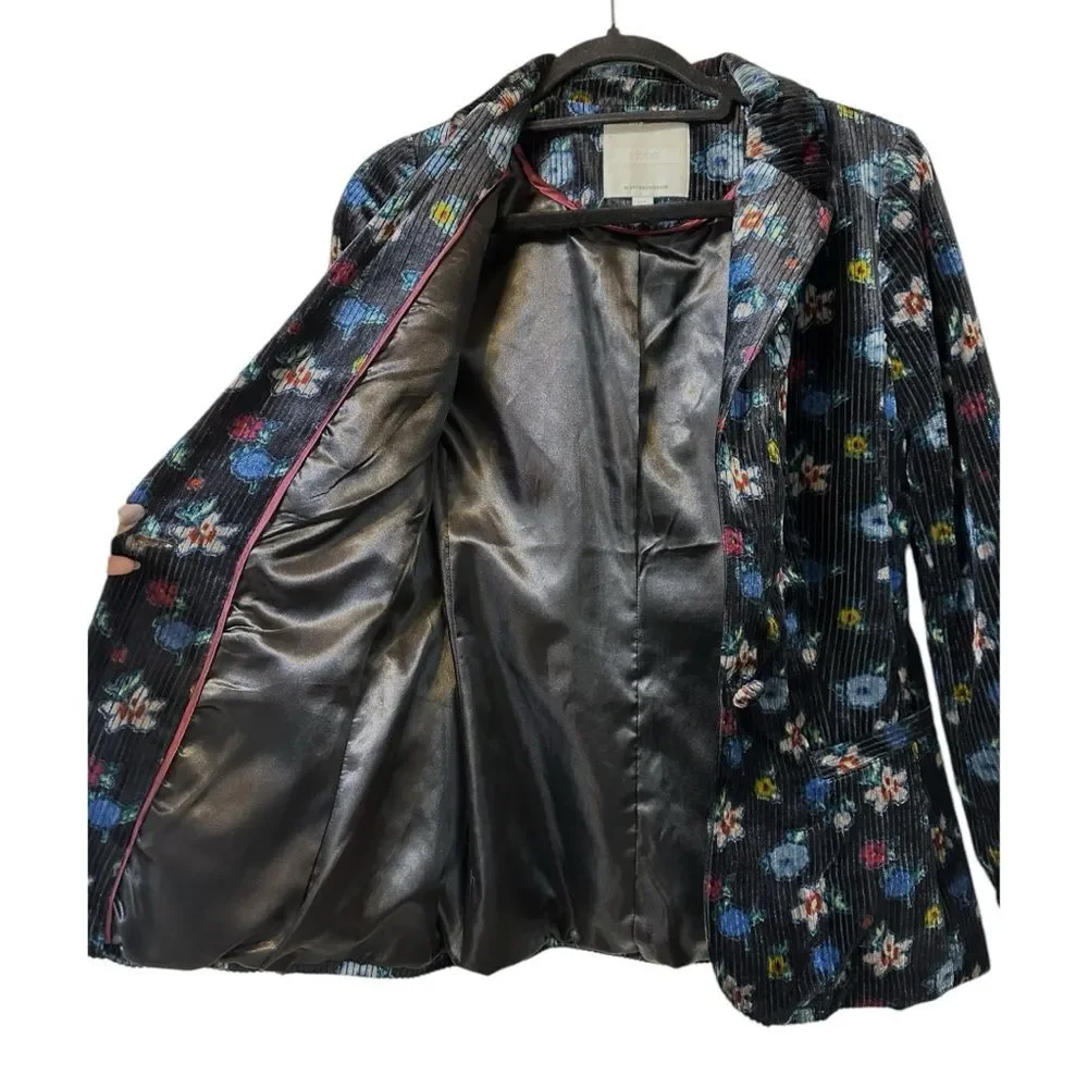 ANTHROPOLOGIE Ett Twa Blooming Velvet Floral Jacket Blazer 4 S